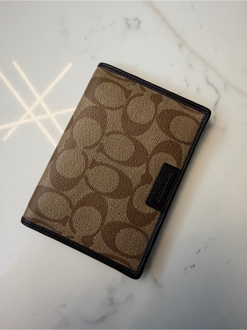 Coach Brown Signature Canvas Passport Wallet